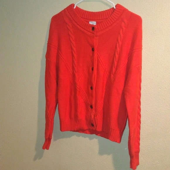 Orange/Peach Cotton Blend Cabi Knit Cardigan Sweater M - Picture 1 of 6